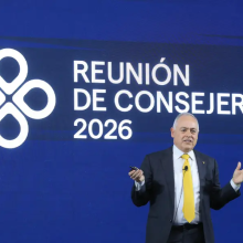 Georgia Tech President Ángel Cabrera presenting at Reunión de Consejeros 2026 at Tecnológico de Monterrey. 